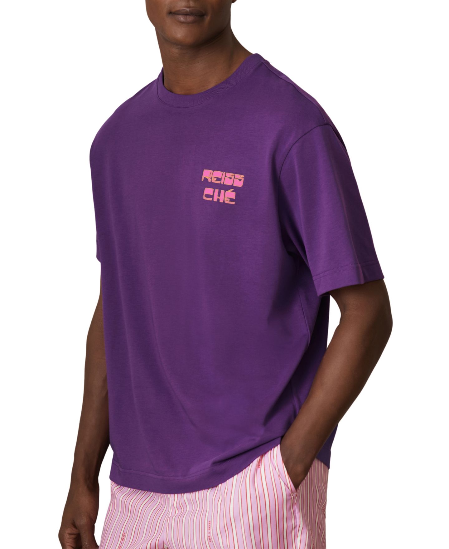 Мужская футболка REISS Day R-Flex Crewneck Stretch-Twill Modern-Fit, цвет: Фиолетовый — фото 1