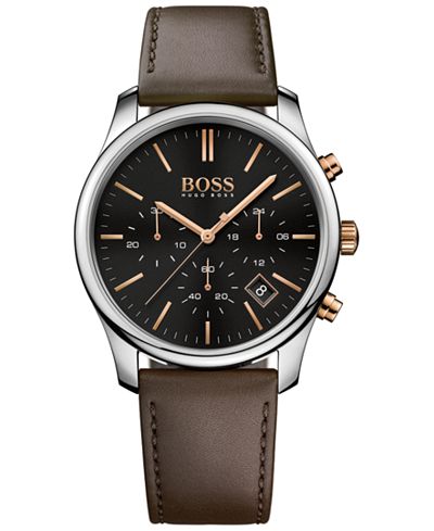 BOSS Hugo Boss Men's Chronograph Time One Brown Leather Strap Watch 42mm 1513448