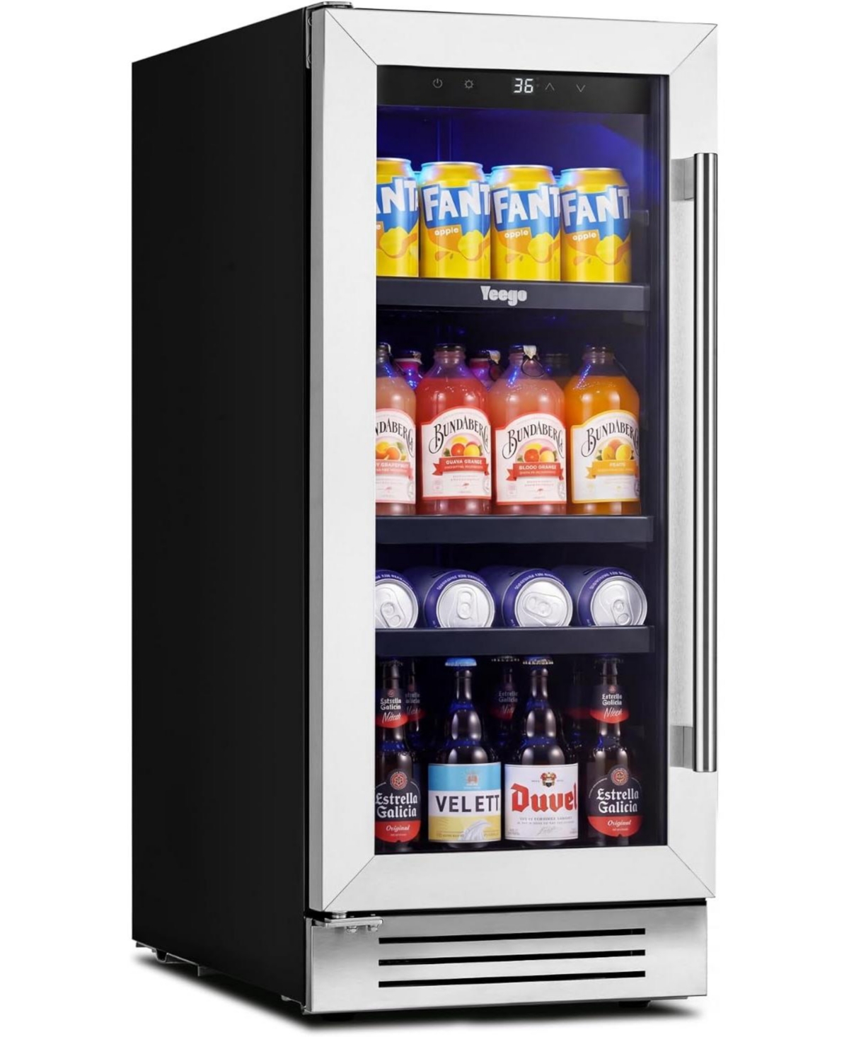 Yeego 15 Inch Beverage Refrigerator 100 Can Mini Fridge Left Hinge Door, 34-54 Built-In Beverage Cooler for Drink Soda Wine