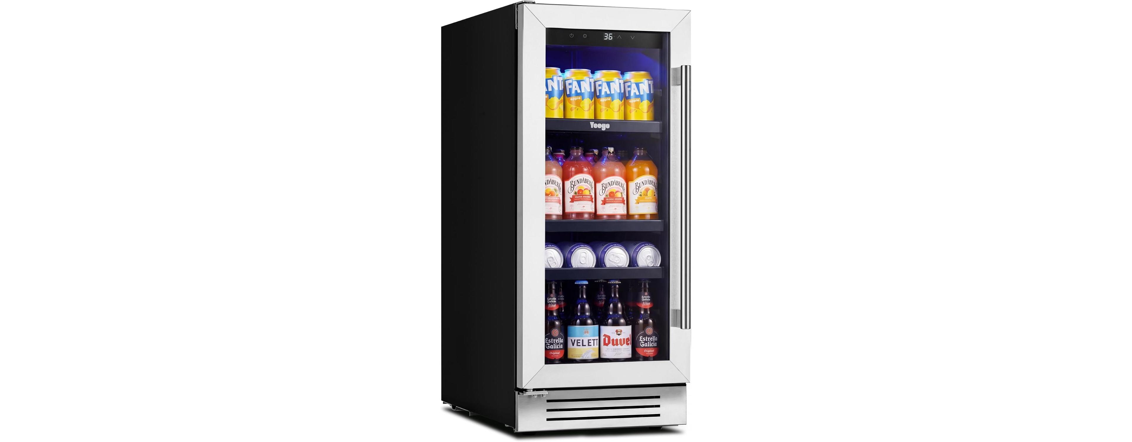 Yeego 15 Inch Beverage Refrigerator 100 Can Mini Fridge Left Hinge Door, 34-54 Built-In Beverage Cooler for Drink Soda Wine