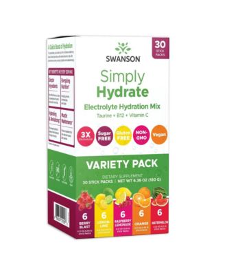 Simply Hydrate Sugar-Free Electrolyte Mix, 30 Packets, Variety Pack (Multiflavor)