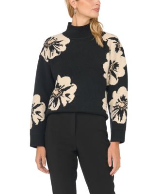 Women's Floral Jacquard Long-Sleeve Mock Neck Sweater