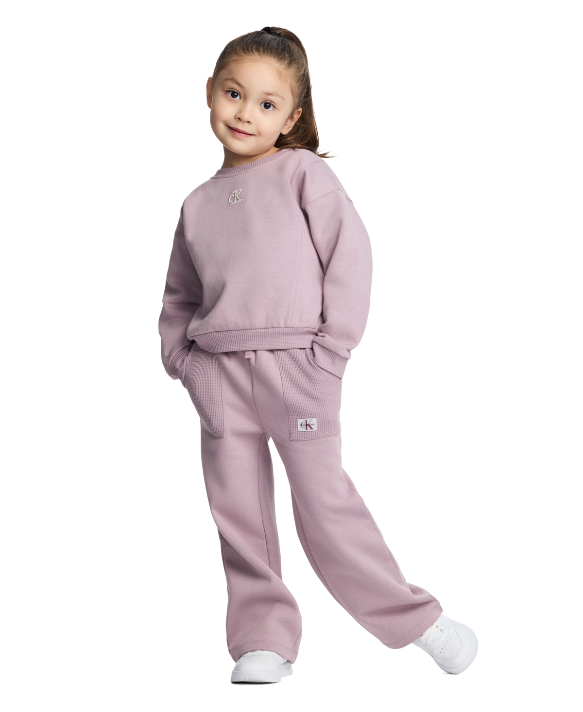 Calvin Klein Toddler and Girls' 2T-6X Long-Sleeve Sweatshirt Wide-Leg Pants, 2-Piece Set