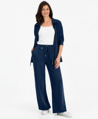 Petite LuxLounge Fleece Pull-On Drawstring Wide-Leg Pants