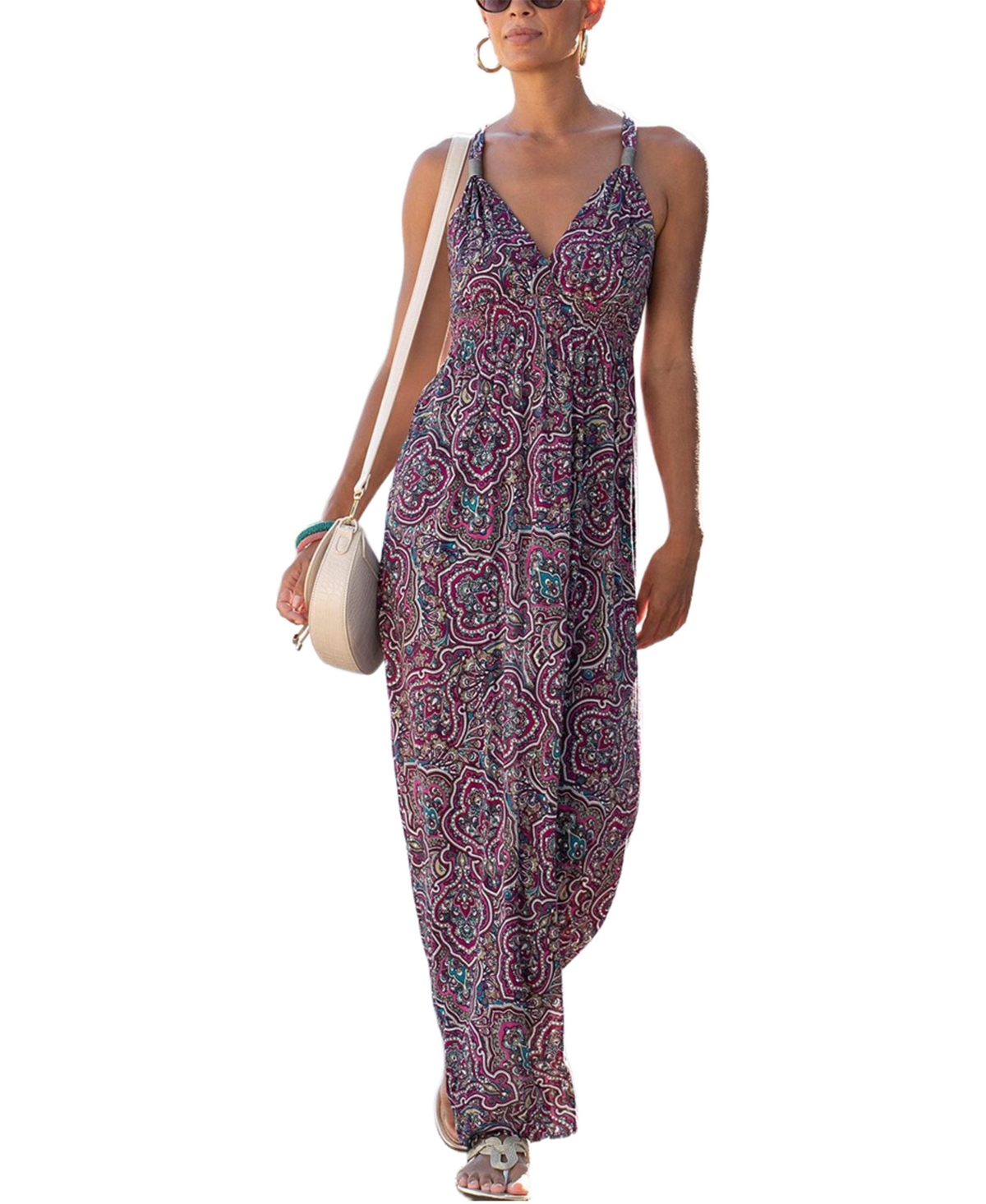 Lascana Women's Printed Empire-Waist Sleeveless Maxi Dress