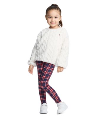 Girls' 4-16 Sherpa Cable-Knit Plaid Top and Leggings, 2-Piece Set