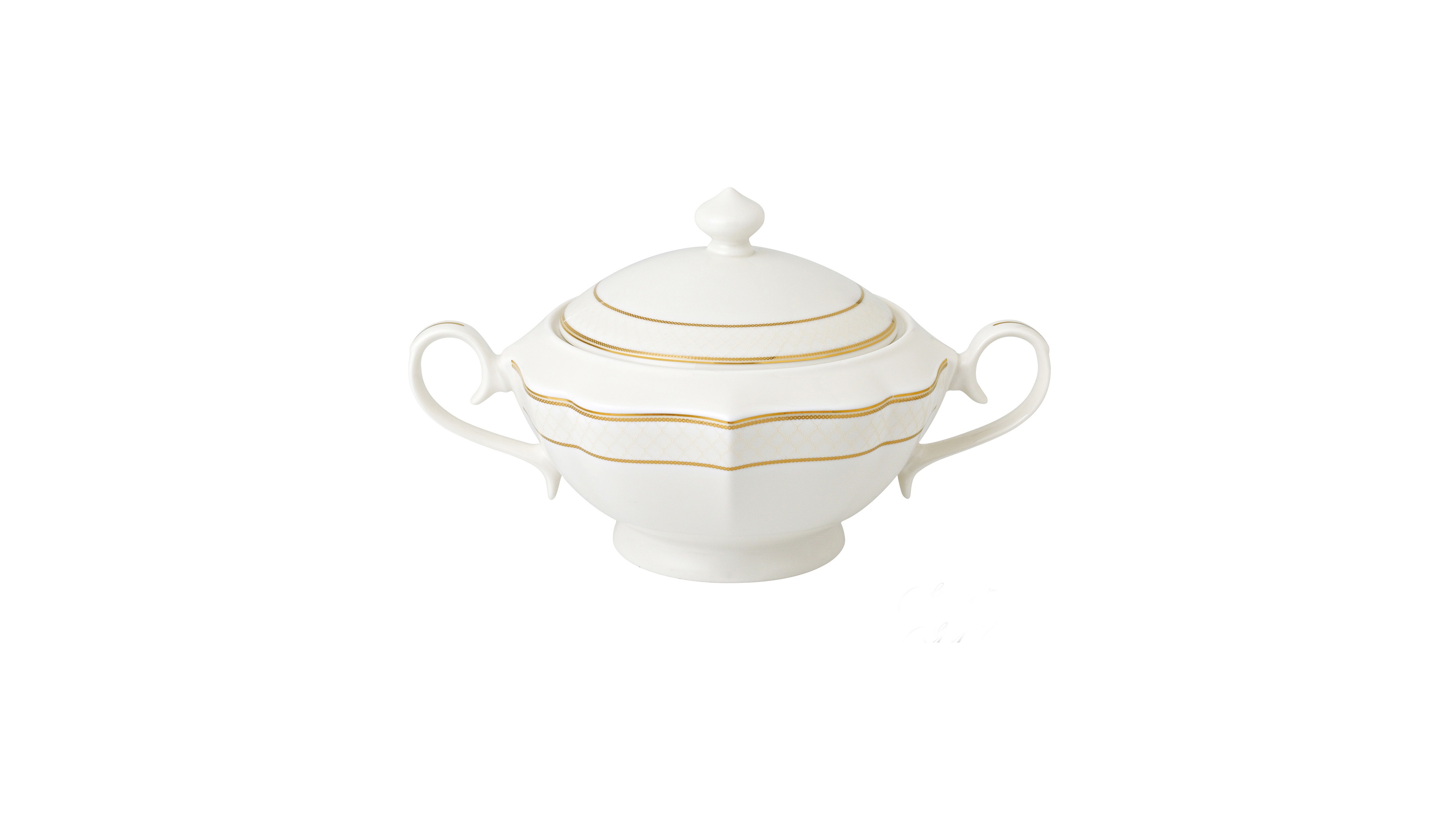 Lorren Home Trends La Luna Collection Bone China Soup Tureen and Lid, Grace Design
