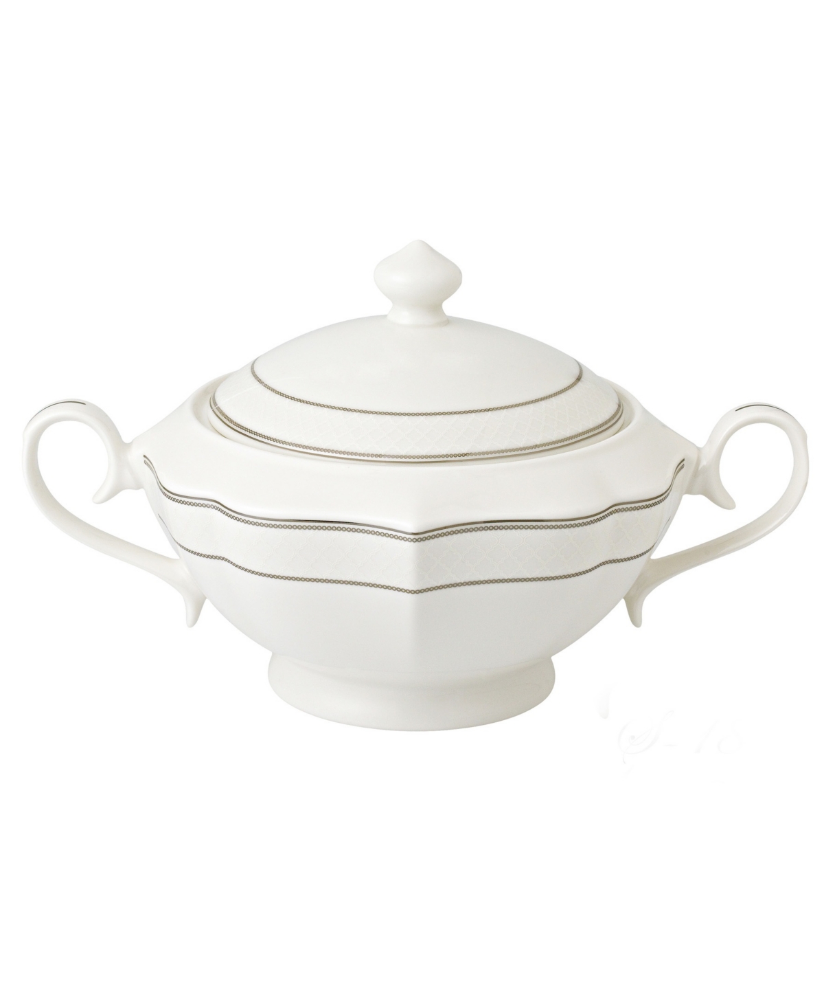 Lorren Home Trends La Luna Collection Bone China Soup Tureen and Lid, Lace Design