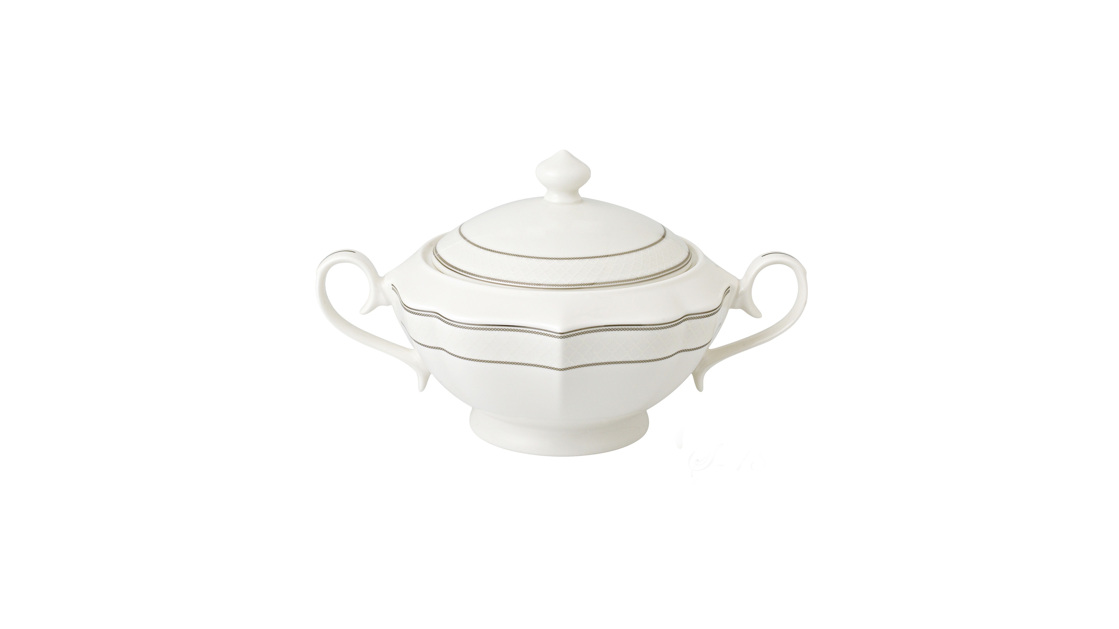 Lorren Home Trends La Luna Collection Bone China Soup Tureen and Lid, Lace Design