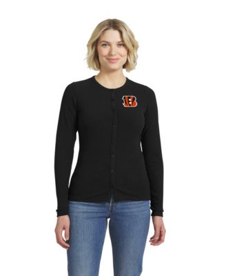 Women's  Black Cincinnati Bengals Ribbed Full-Button Cardigan Sweater