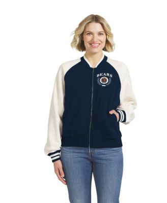 Women's Navy Chicago Bears Throwback Varsity Fleece Raglan Full-Zip Jacket