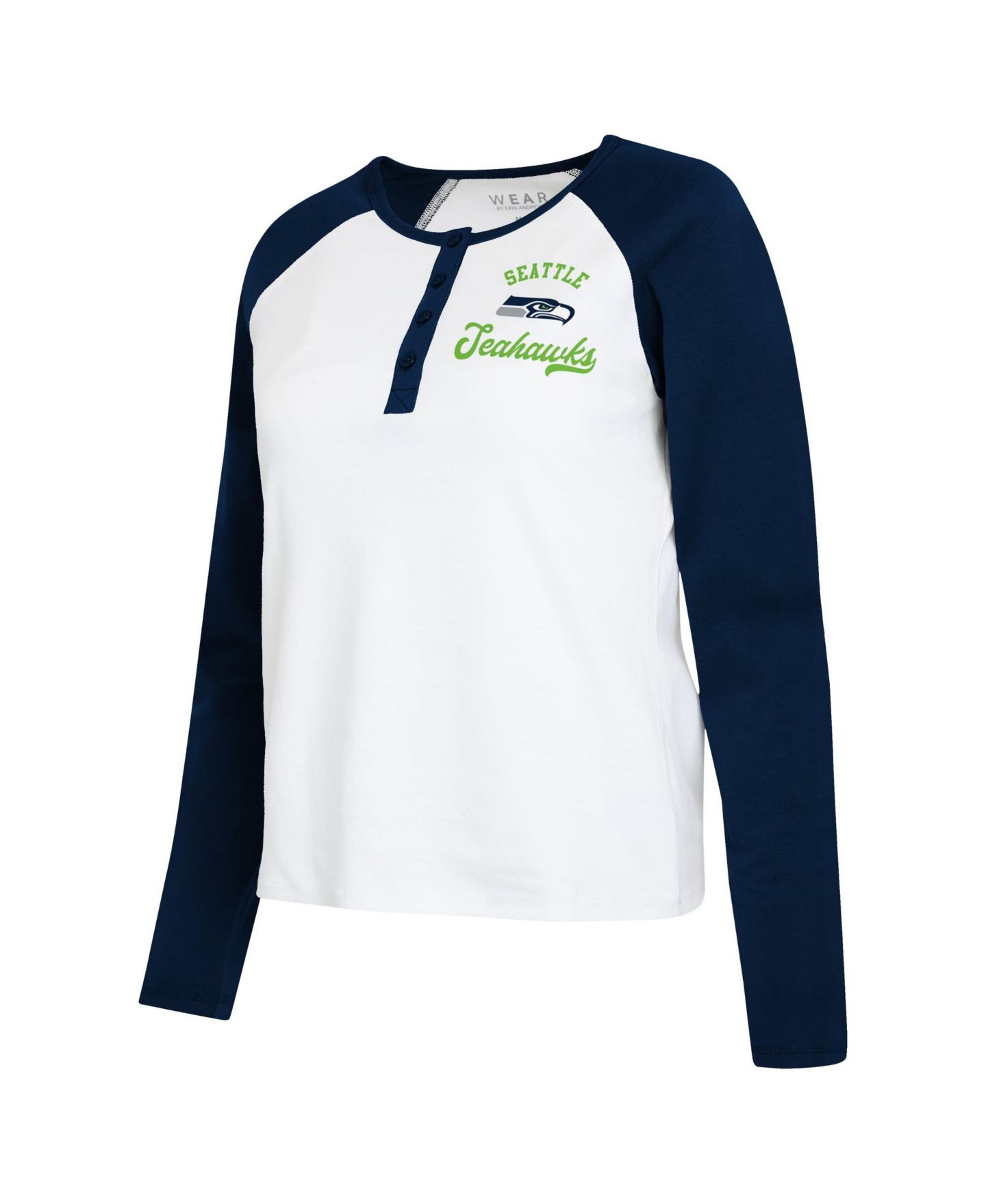 Женская футболка WEAR by Erin Andrews White/College Navy Seattle Seahawks Plus Size Henley Long Sleeve Raglan — фото 5
