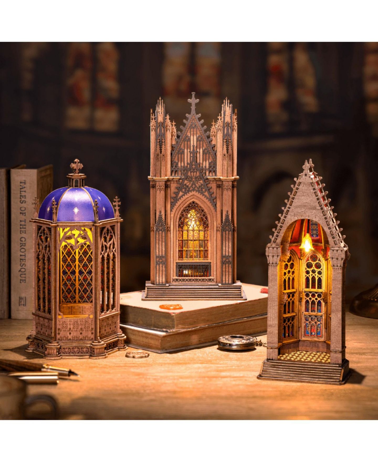 Детский пазл Robotime Gothic Twin Tower Cathedral 111-Piece 3D Wooden Puzzle with LED Lights, от 14 лет, цвет: Коричневый — фото 5