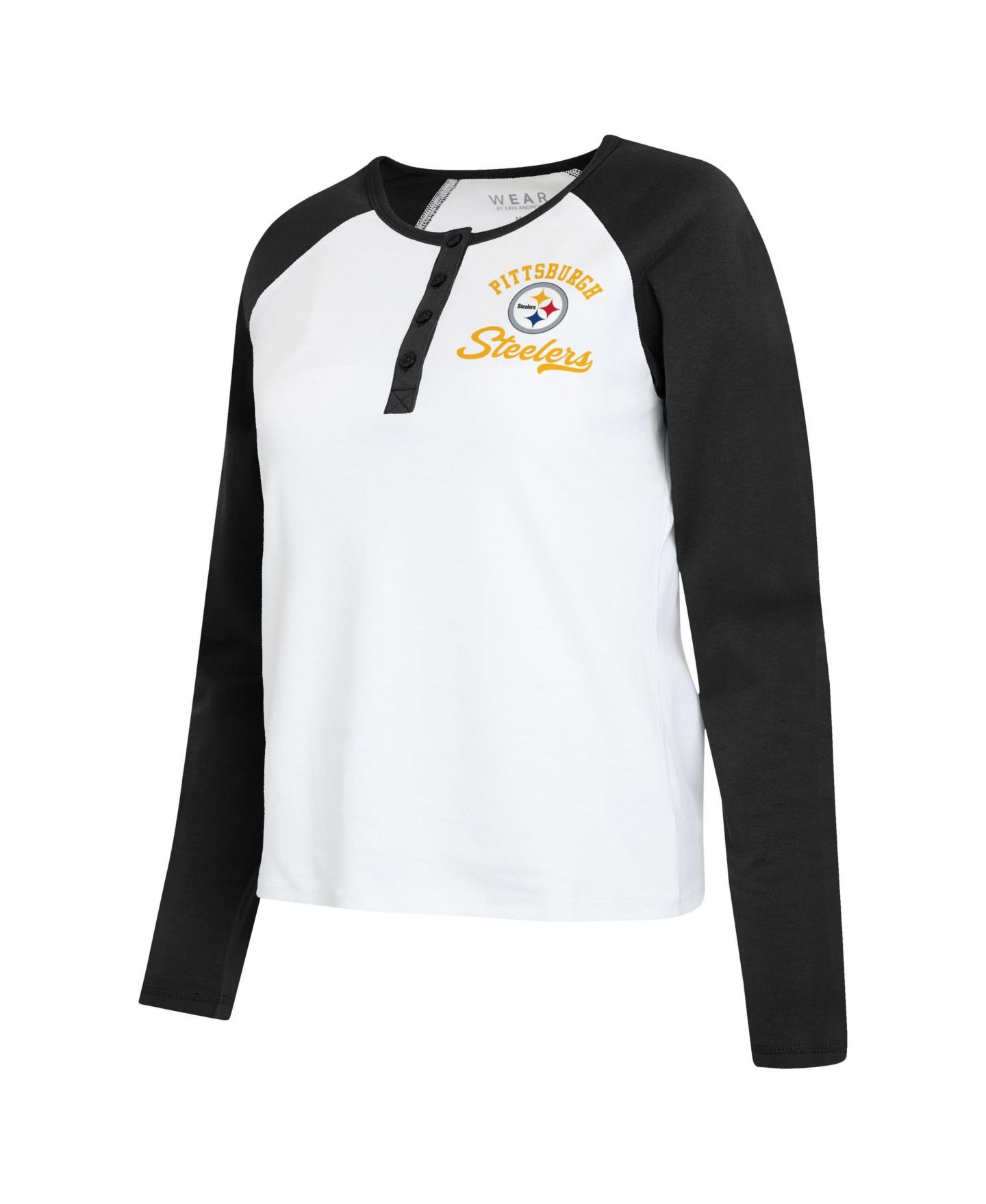 Женская футболка WEAR by Erin Andrews White/Black Pittsburgh Steelers Plus Size Henley Long Sleeve Raglan — фото 3