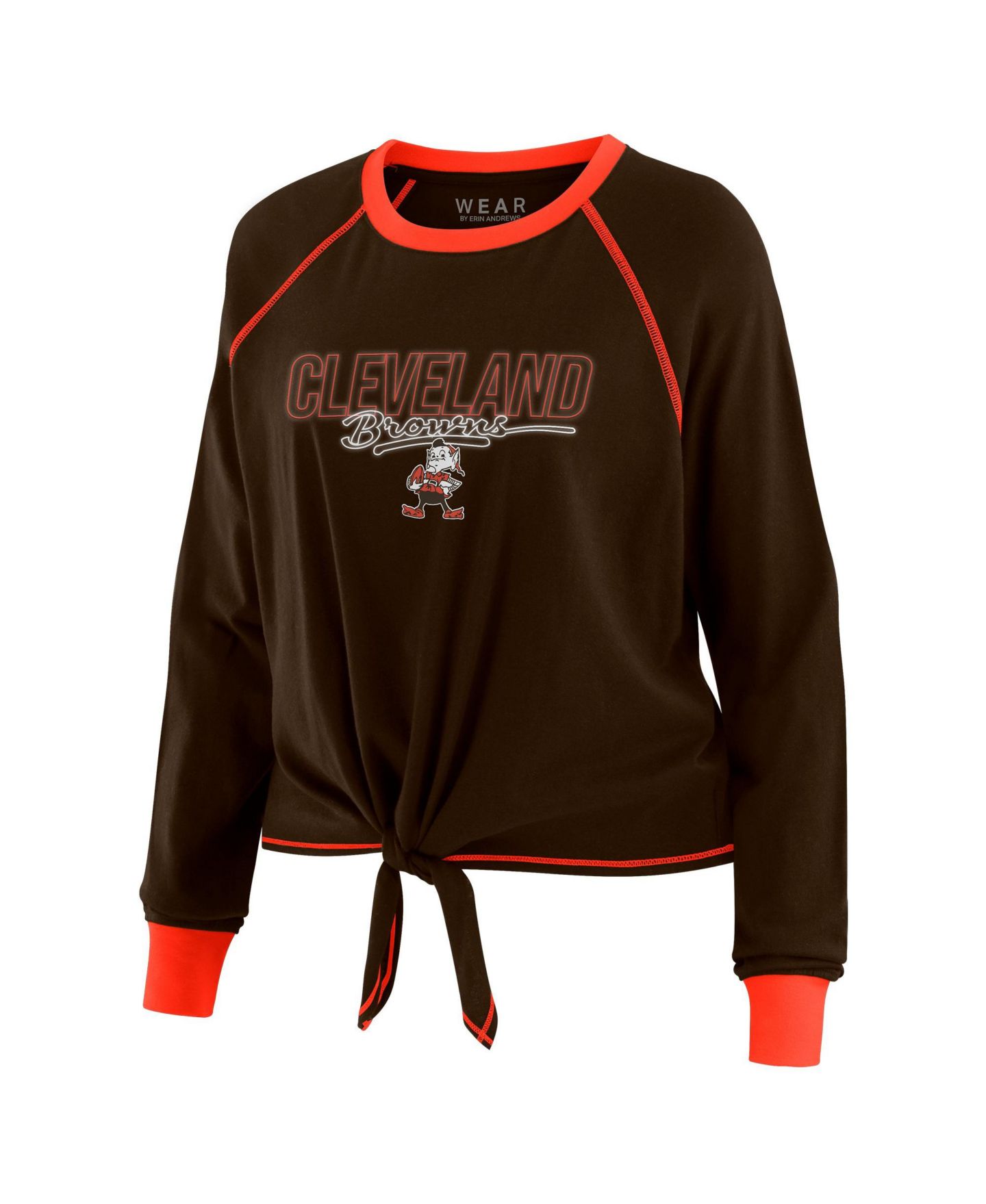 Женская футболка WEAR by Erin Andrews Brown Cleveland Browns Tie-Front Long Sleeve — фото 4