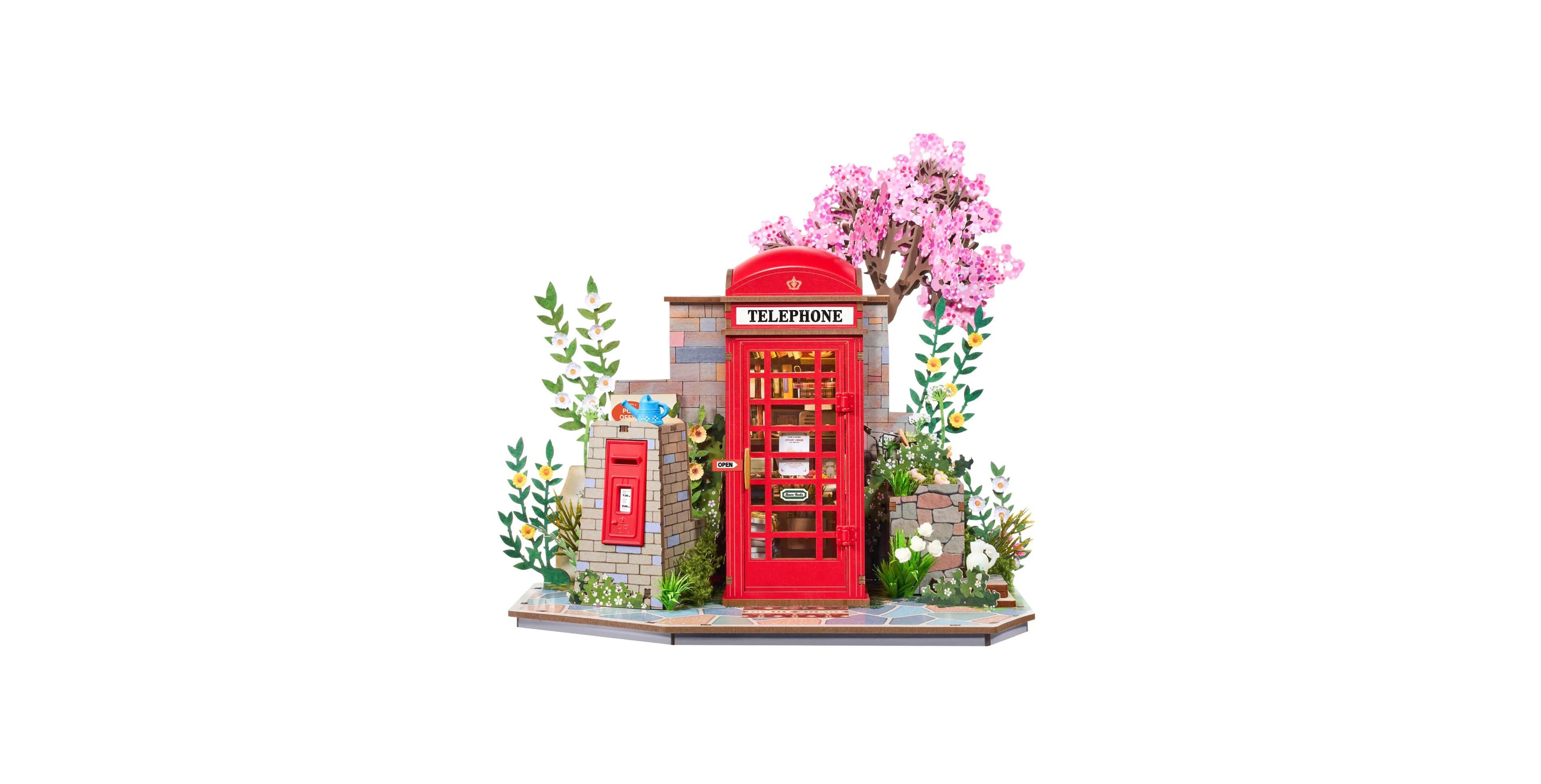 Robotime Blossom Book Booth 3D Wooden Puzzle Diy Miniature Model Kit Flower Bookstore Scene Building Set Home Desk Decor Craft Gift for Adults Teens