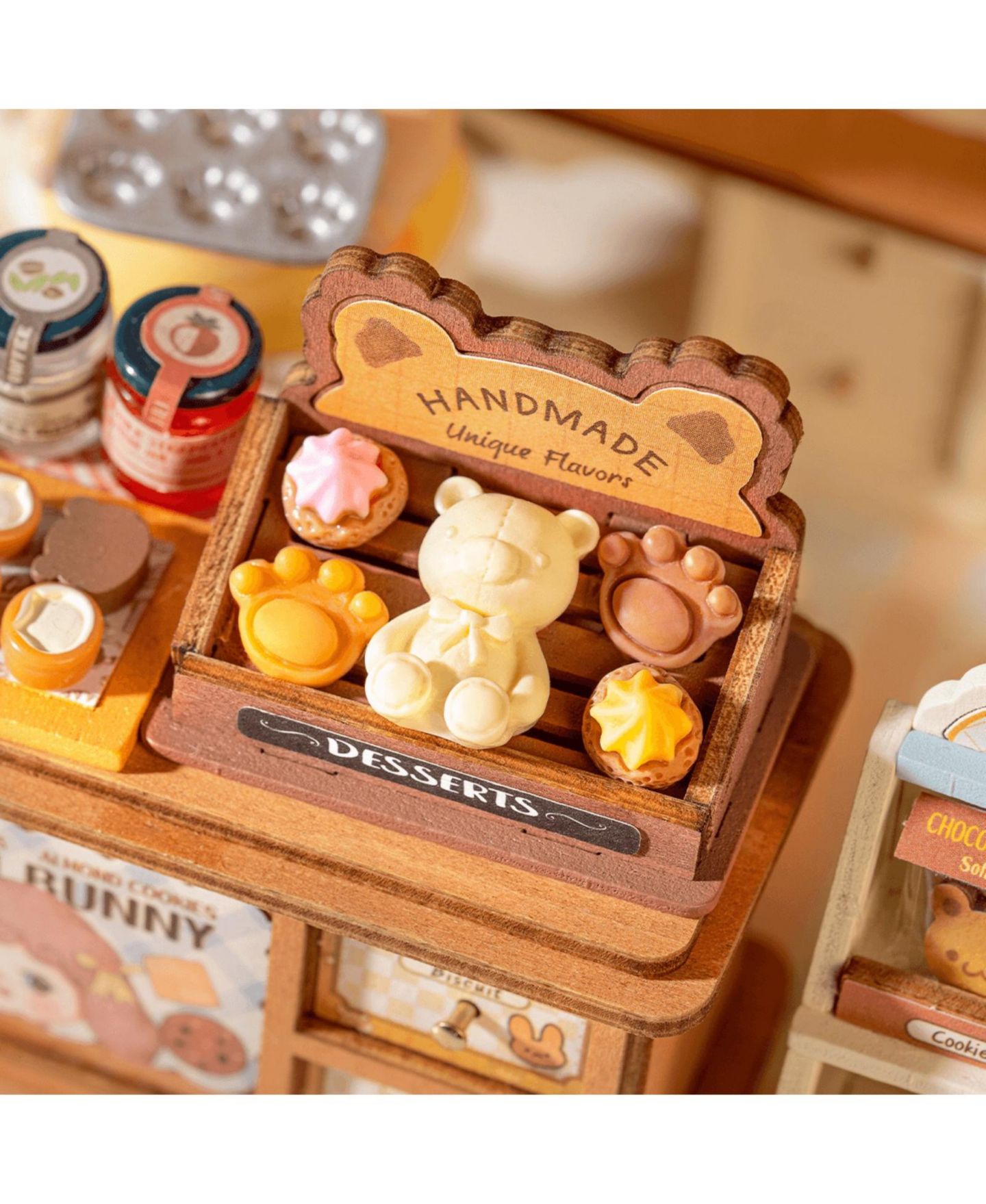 Детские аксессуары для кукол Robotime Cookii Bunny's Cookie Shop Miniature Dollhouse Building Kit with Pre-Cut Wood Pieces, Ages 14+ — фото 5