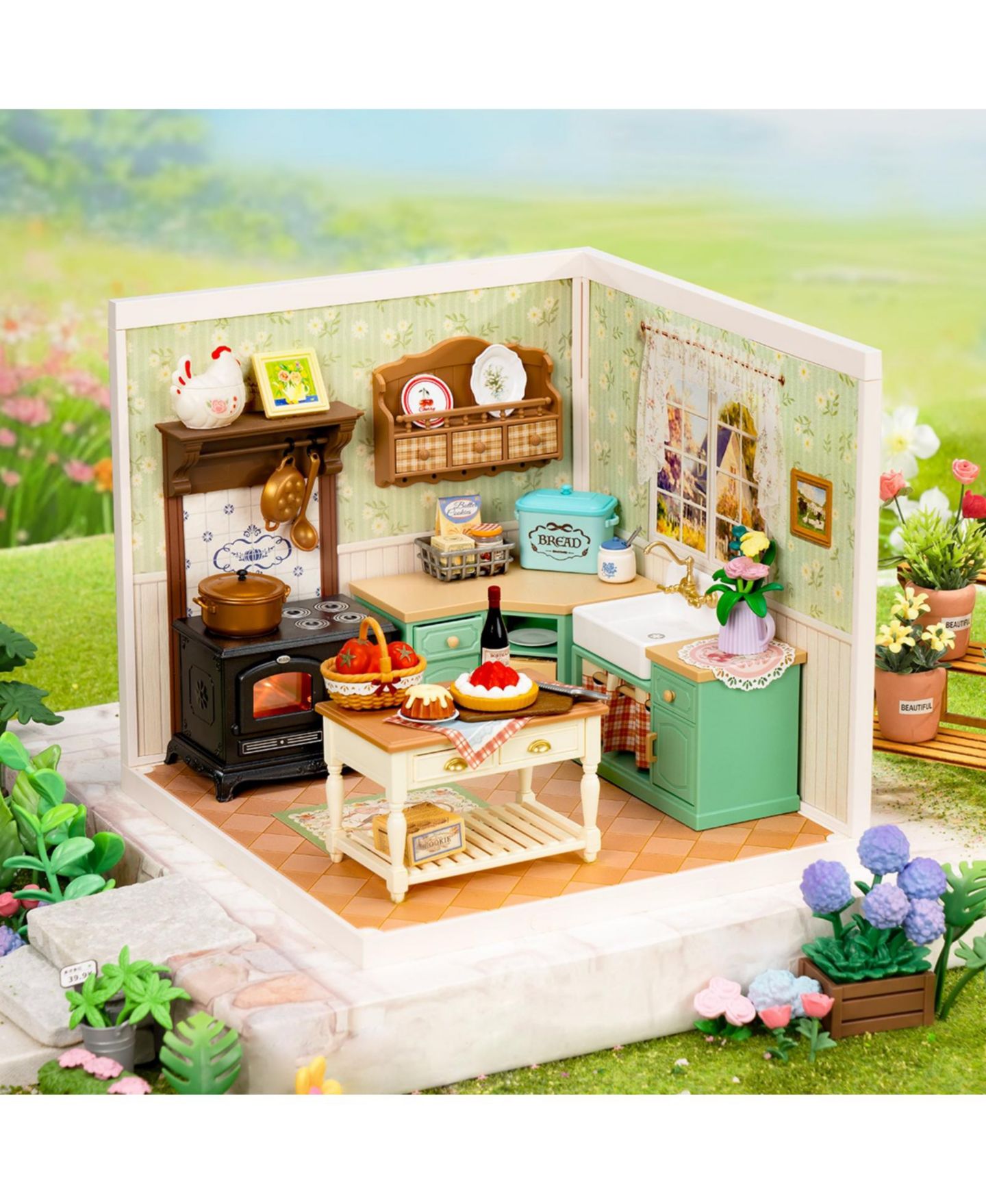Детский конструктор Robotime Holiday Tea Time LED Lights DIY Miniature House Building Set, Ages 14+ — фото 4