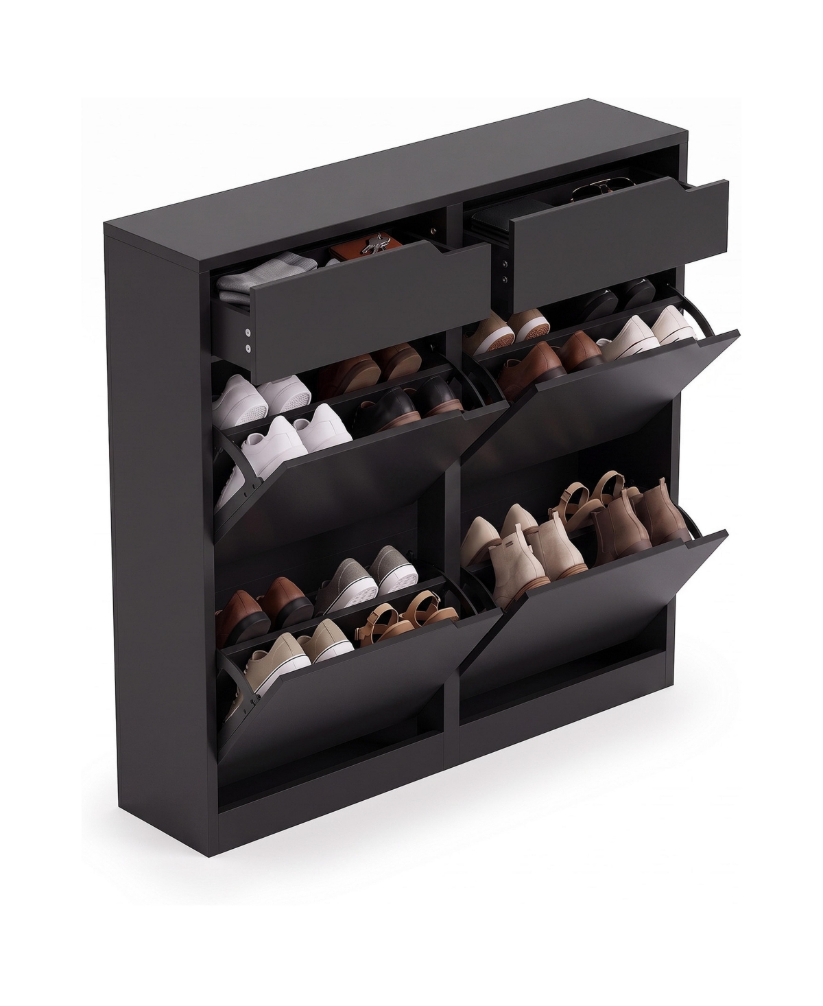 gaomon Modern Hidden Shoe Storage Cabinet, Slim Flip-Down Drawer Wooden Organizer for Entryway, Hallway, Small Space - Black