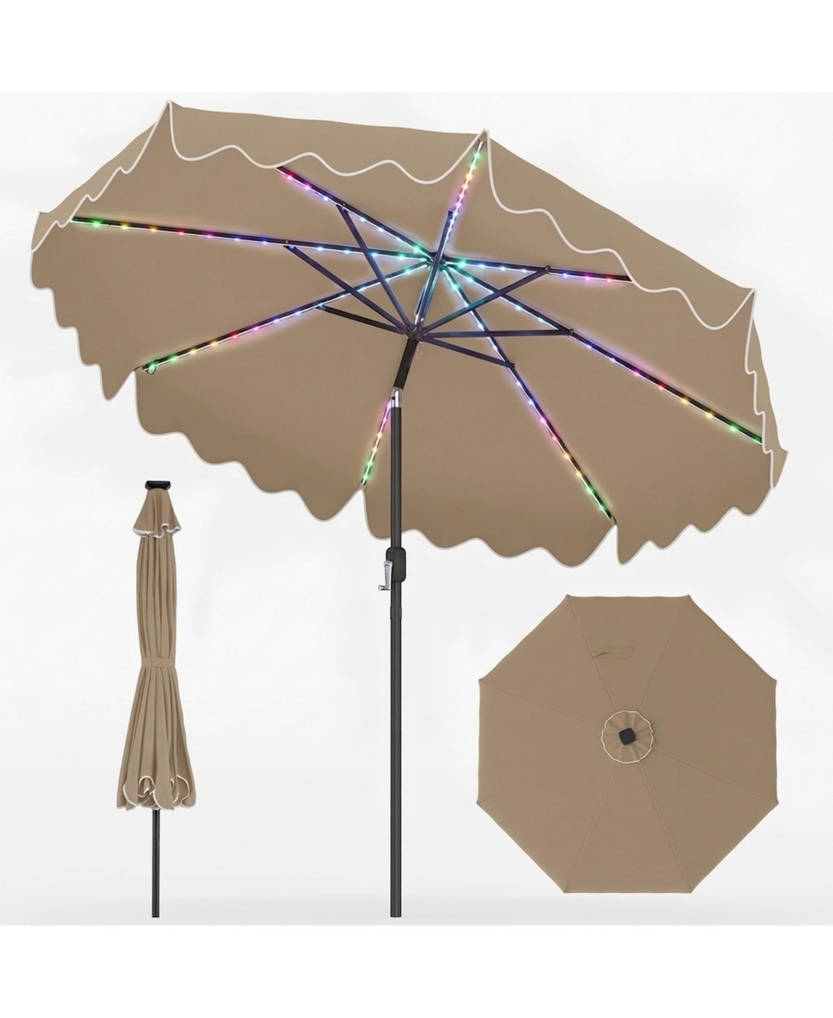 9 Ft Solar Patio Umbrella with Color-Changing Led Lights