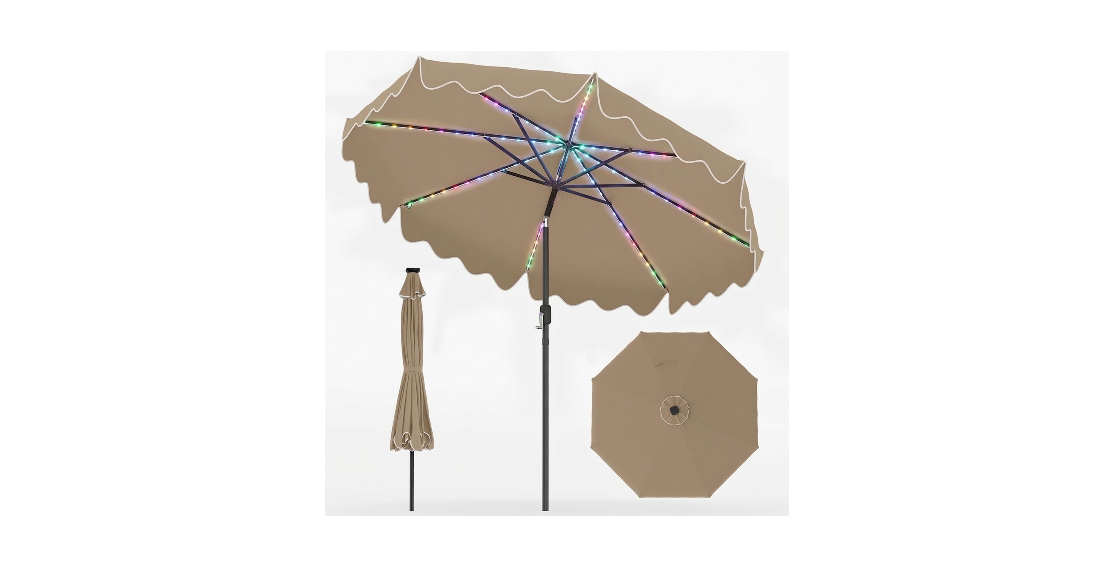 9 Ft Solar Patio Umbrella with Color-Changing Led Lights