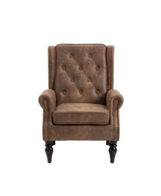 PU Leather Accent Armchair, 250LBS Capacity Upholstered Side Chair with Rubber Wood Legs