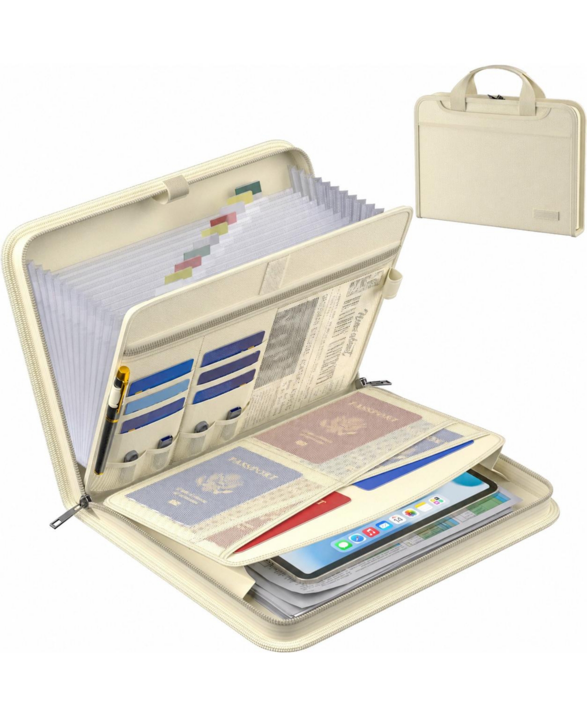 Four Candies Fireproof Expanding Accordion File Organizer 13 Pockets Labels Handle Portable Document Storage