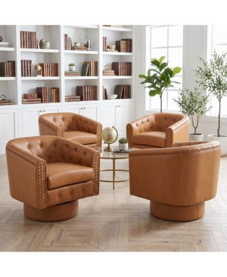 Swivel Barrel Accent Chair, 360degree(s) Leather Armchair with Rivets