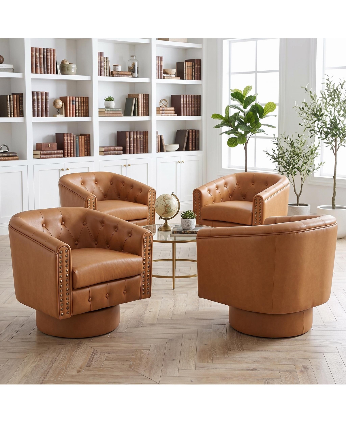 gaomon Swivel Barrel Accent Chair, 360degree(s) Leather Armchair with Rivets