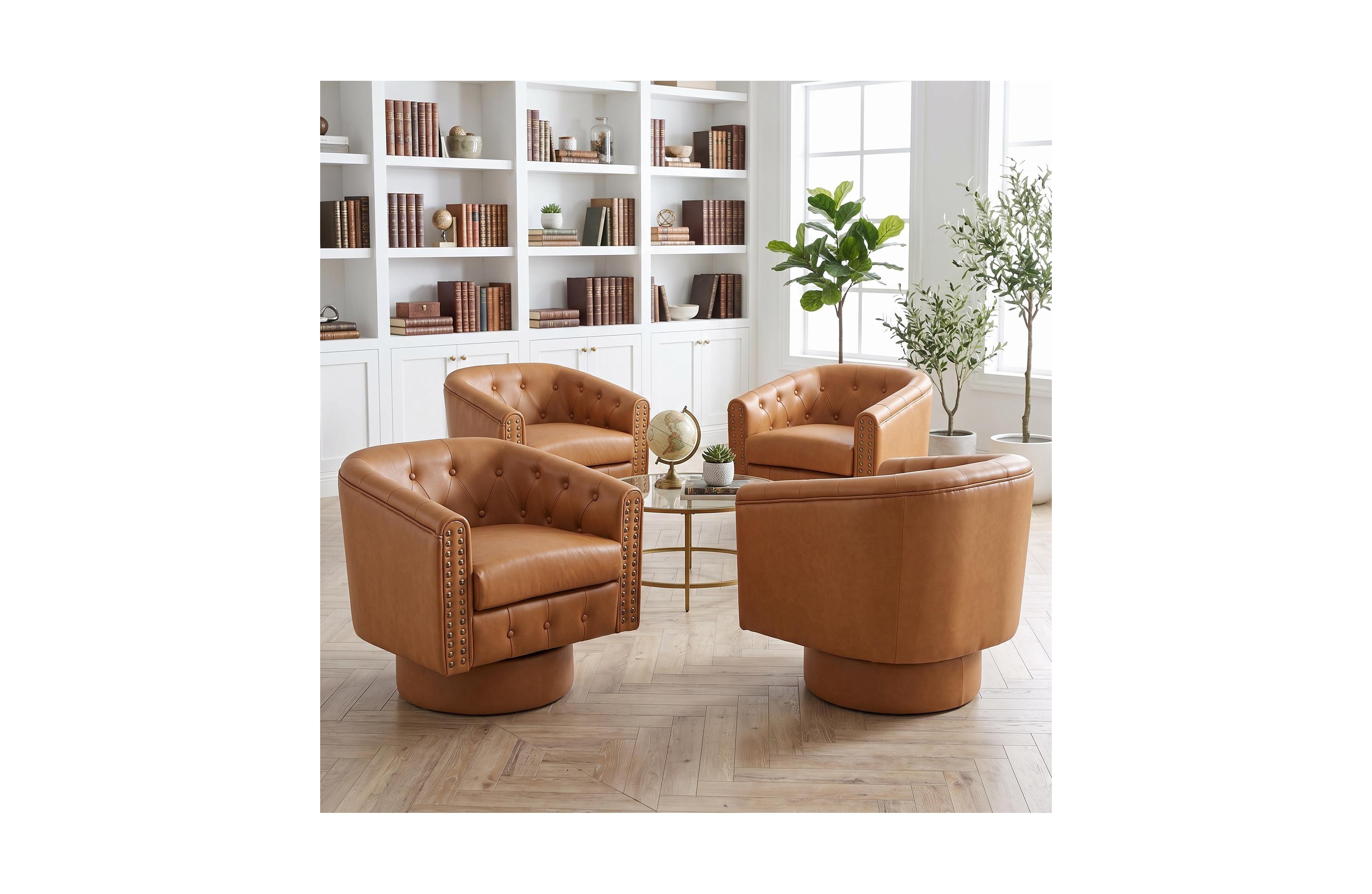 gaomon Swivel Barrel Accent Chair, 360degree(s) Leather Armchair with Rivets