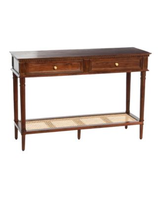 Maxwelton Solid Wood Console Table with 2 Drawers and Woven Cane Storage Shelf