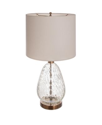 Textured Glass Base Table Lamp with Cotton Drum Shade