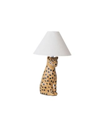 Ceramic Cheetah Table Lamp with Linen Shade and Inline Switch, Set of 2