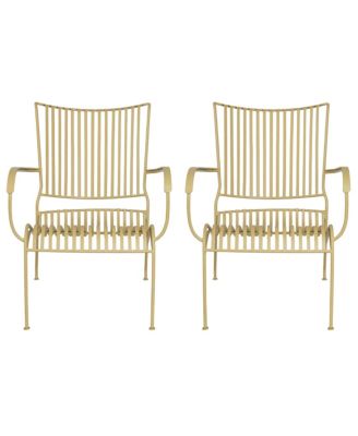 Sunwashed Yellow Slatted Iron Arm Chair, Set of 2
