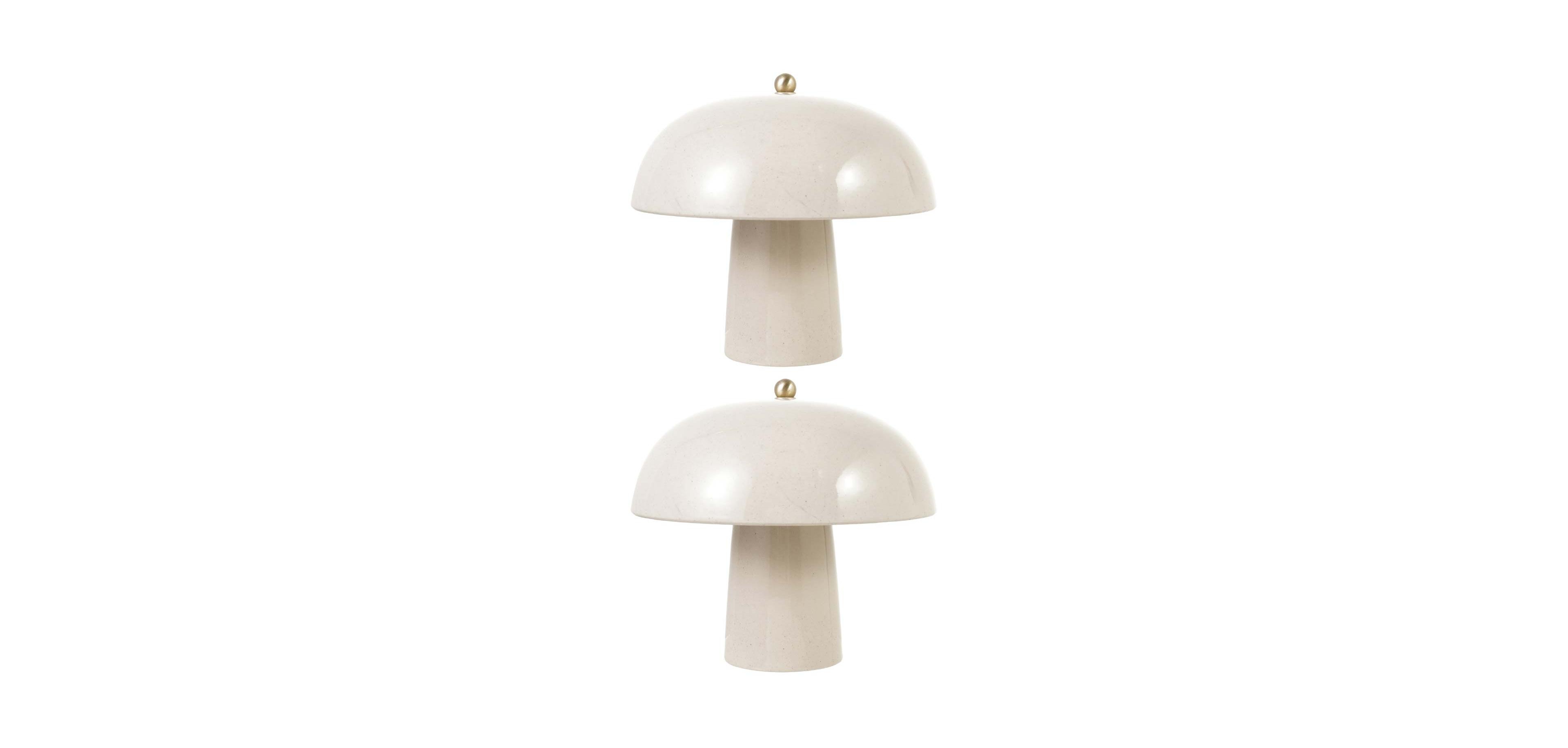 Storied Home Cream Stoneware Table Lamp with Iron Detail, Set of 2
