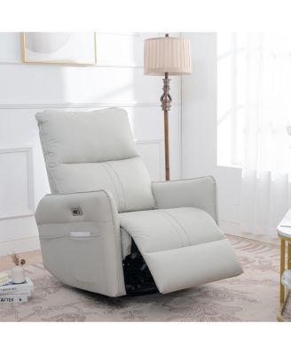 270 Degree Power Swivel Rocker Recliner Chair PU Leather Electric Glider Reclining Sofa with USB Ports