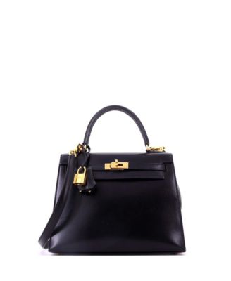 Pre-Owned Hermes Kelly 25 Handbag Black Tadelakt with Gold Hardware