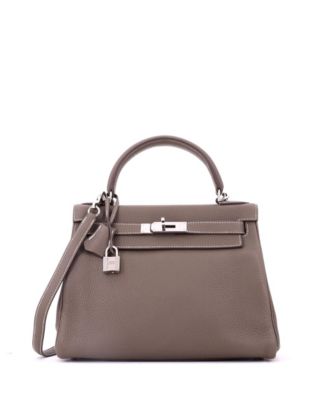 Pre-Owned Hermes Kelly 28 Handbag Grey Clemence with Palladium Hardware