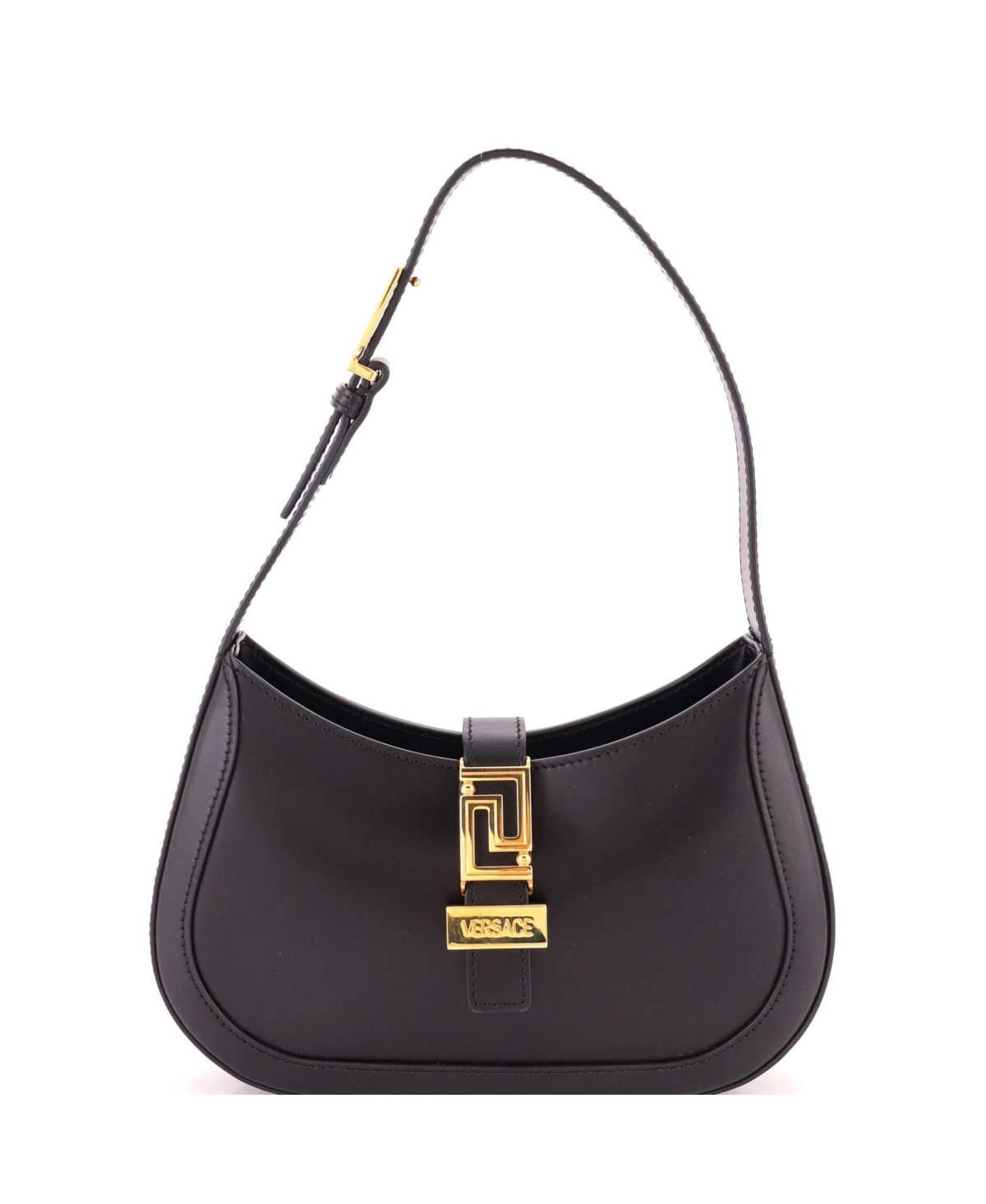 Pre-Owned Versace Small Greca Goddess Hobo Bag Leather - Black