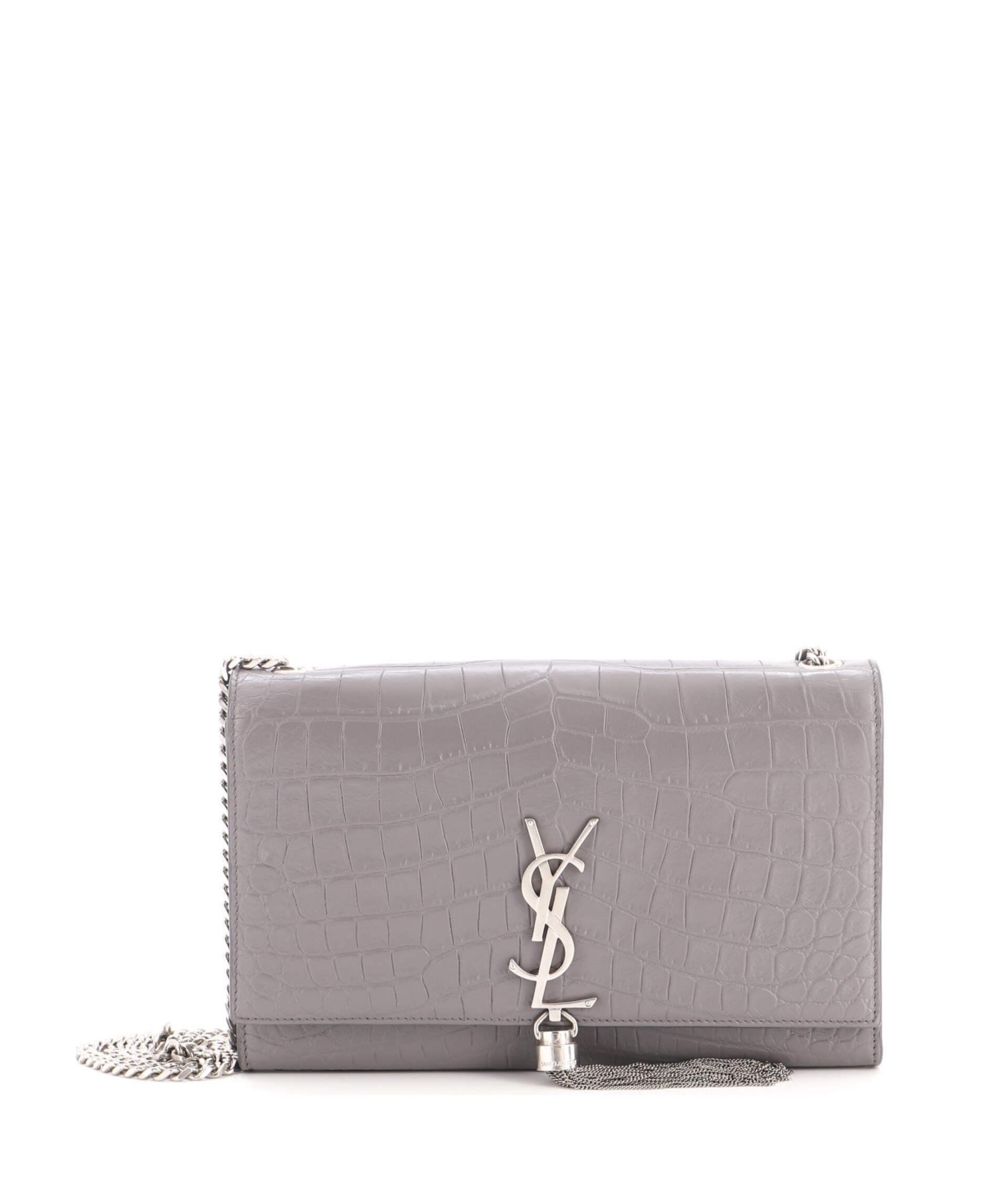 Pre-Owned Saint Laurent Medium Classic Monogram Tassel Crossbody Bag Embossed Leather - Grey