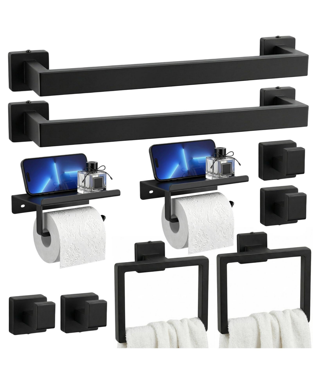 Cyqbd 10 Piece 24" Bathroom Hardware Set Matte Black SUS304