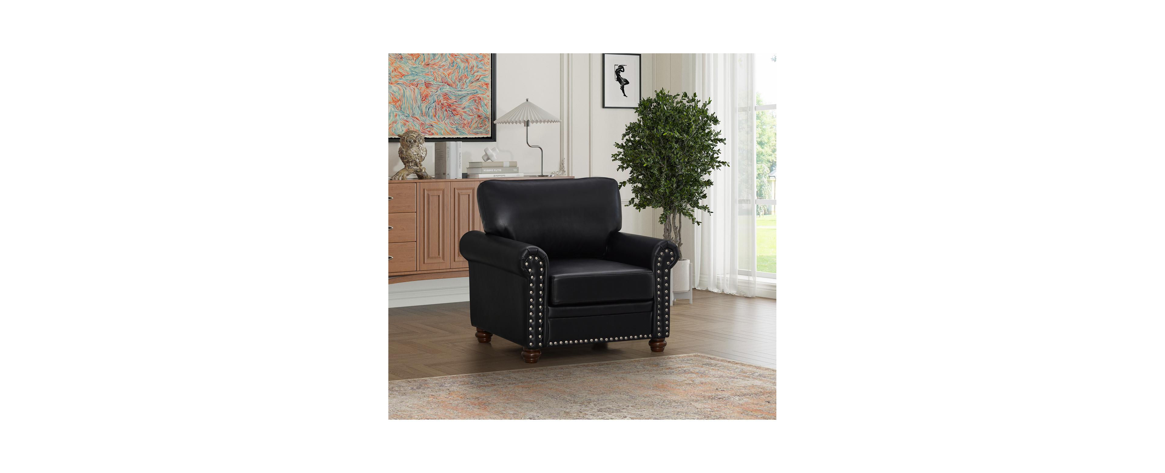 sumyeg Modern Living 1-Piece Pu Leather Solid Wood, Metal Frame Silver Nailhead Trim Accent Chair