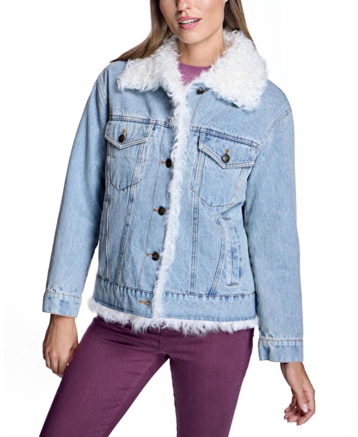 Julia & Stella By Maximilian Women's Kalgan Lamb Trim Short Denim Jacket