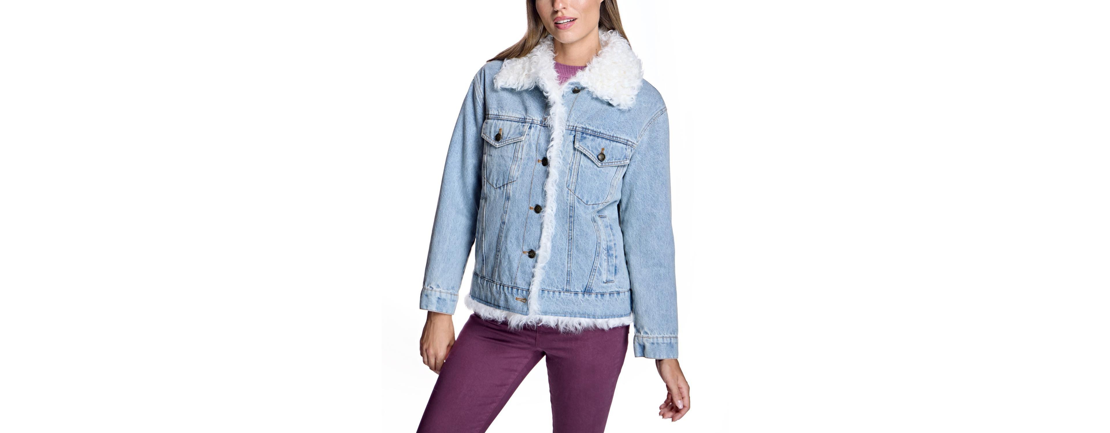 Julia & Stella By Maximilian Women's Kalgan Lamb Trim Short Denim Jacket