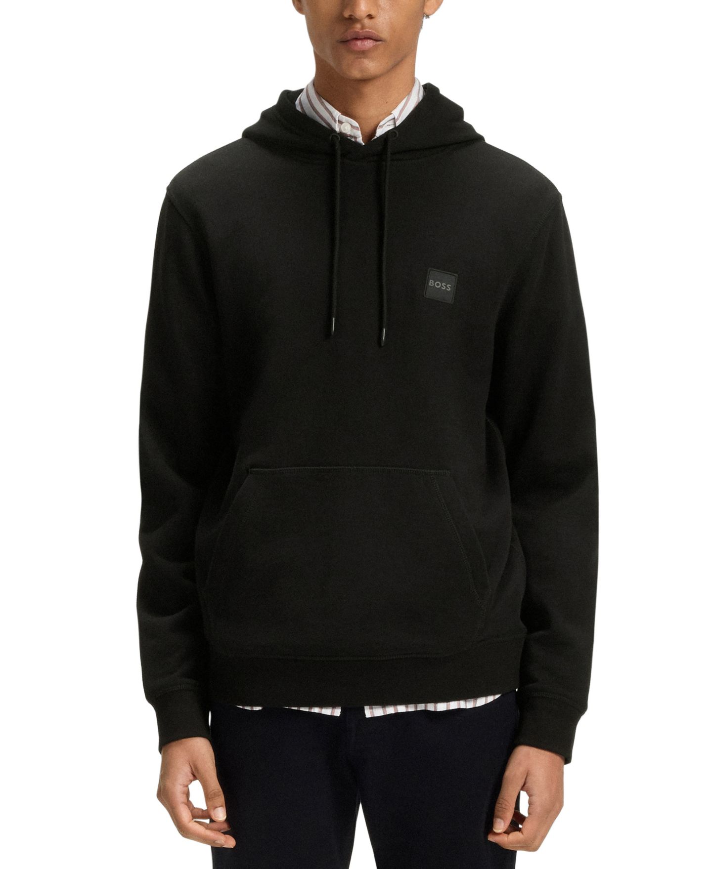 Мужское худи Hugo Boss Regular-Fit Cotton Terry Logo Patch, цвет: Чёрный — фото 4