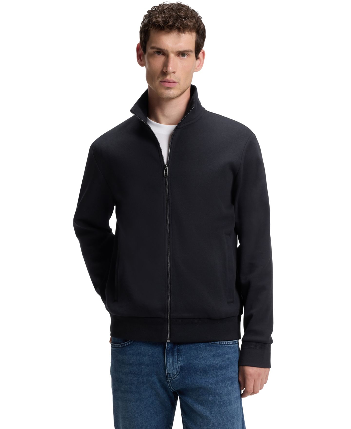 Мужская толстовка Hugo Boss Regular-Fit Zip-Up, цвет: Тёмный синий — фото 1