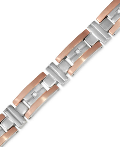 Men's Diamond Two-Tone Bracelet (1/10 ct. t.w.) in Stainless Steel and Rose Gold Color Ion-Plated Stainless Steel