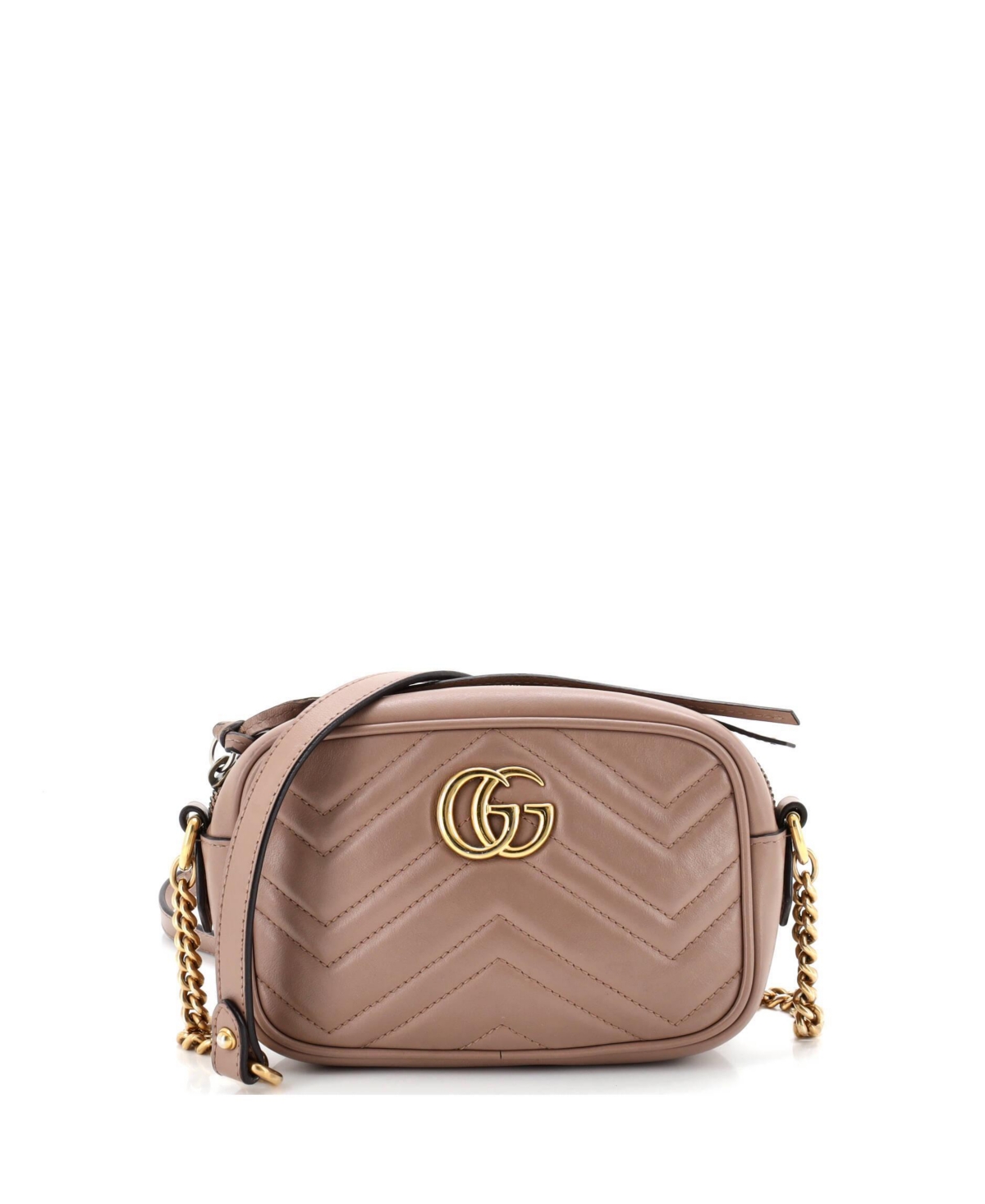 Pre-Owned Gucci Mini Gg Marmont Shoulder Bag Matelasse Leather - Natural
