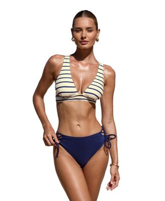 Women's Striped V Neck Side Tie Bikini Set