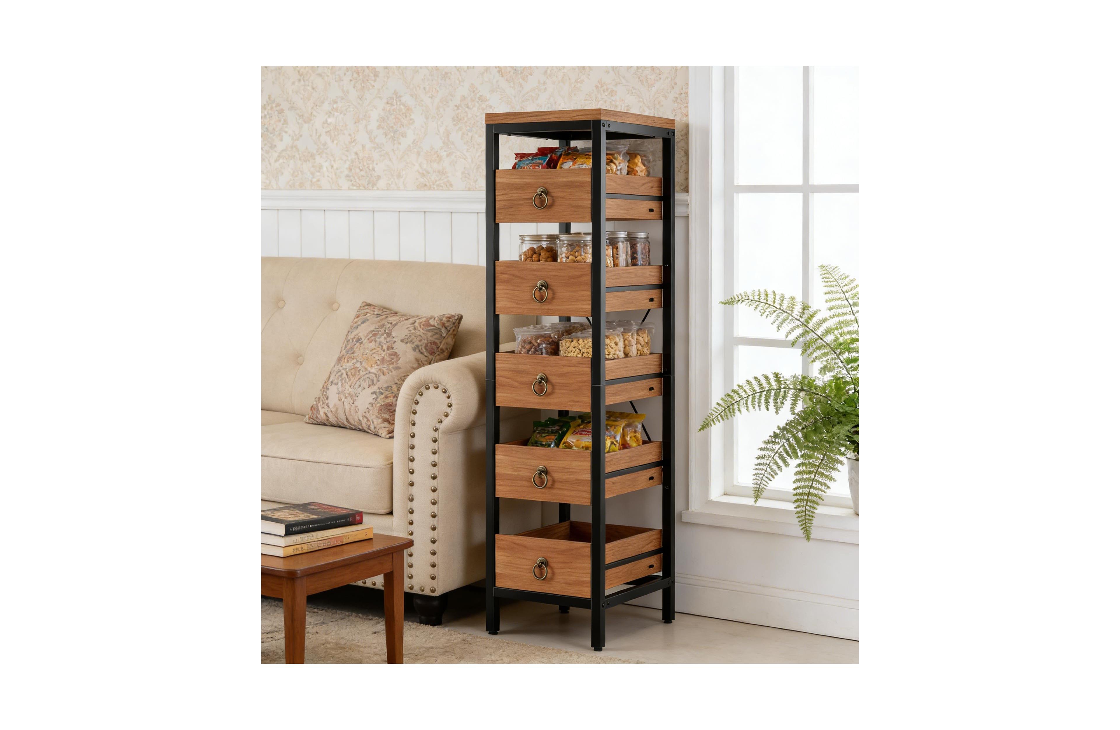 Homfan 5-Tier Mdf Space-Saving Pull-Out Basket Kitchen Storage Rack
